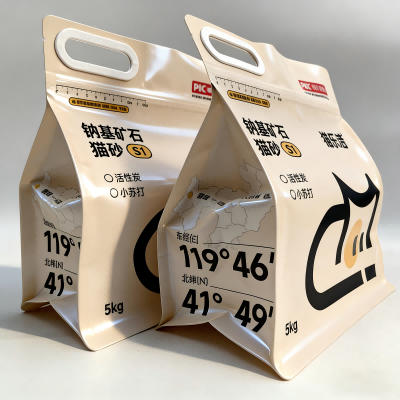 ज़िपर हैंडल के साथ आठ तरफा सीलबंद कैट लिटर बैग